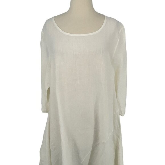 NWT Bryn Walker M Light Linen Naida Tunic Dress White 3/4 Sleeve Asymmetric - Picture 3 of 12
